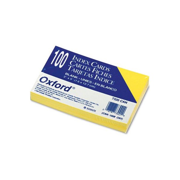 Esselte Oxford UnRule Index Cards, 3" x 5", Canary, 100/Pack 7320CAN - main
